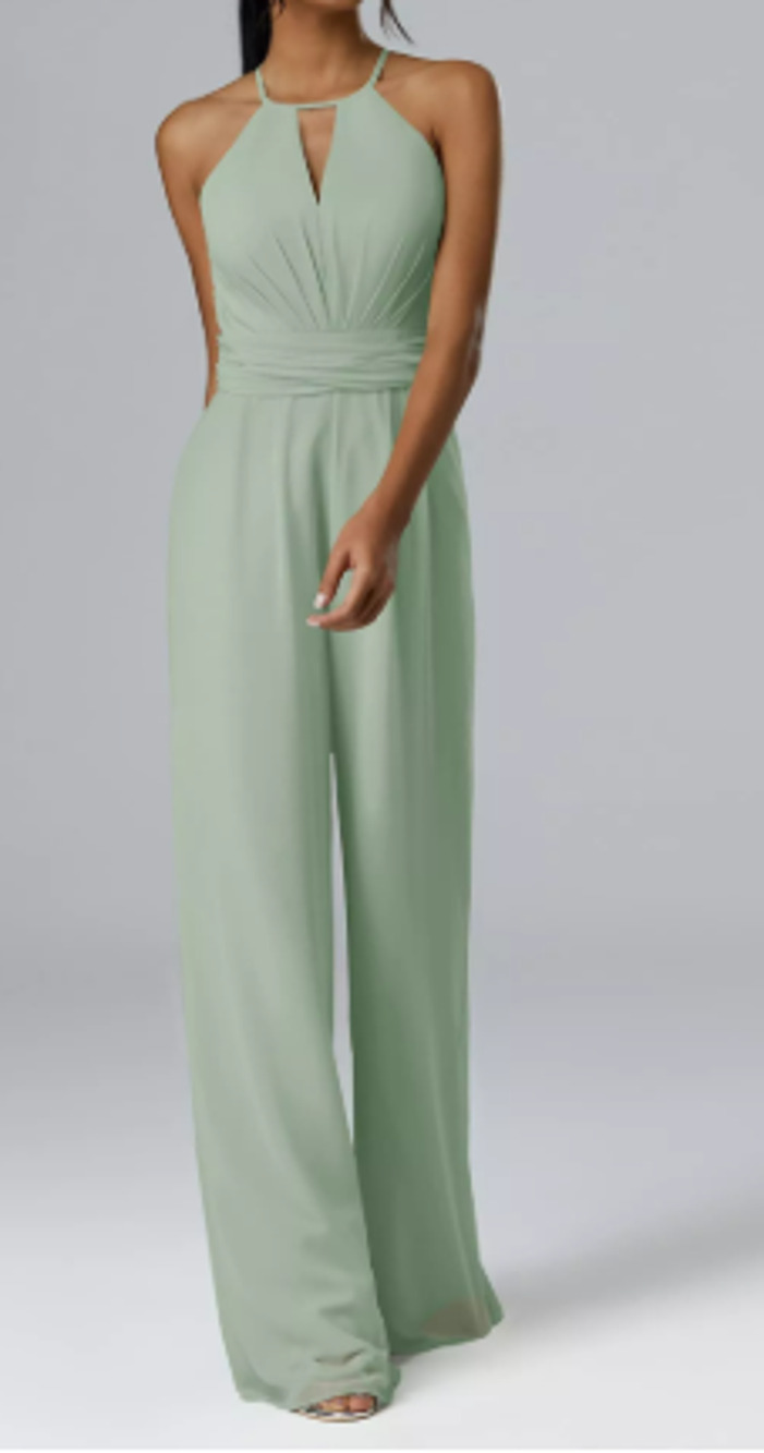 AW BRIDAL 8 M sage green Peggie keyhole party formal wide leg jumpsuit NEW 0B18
